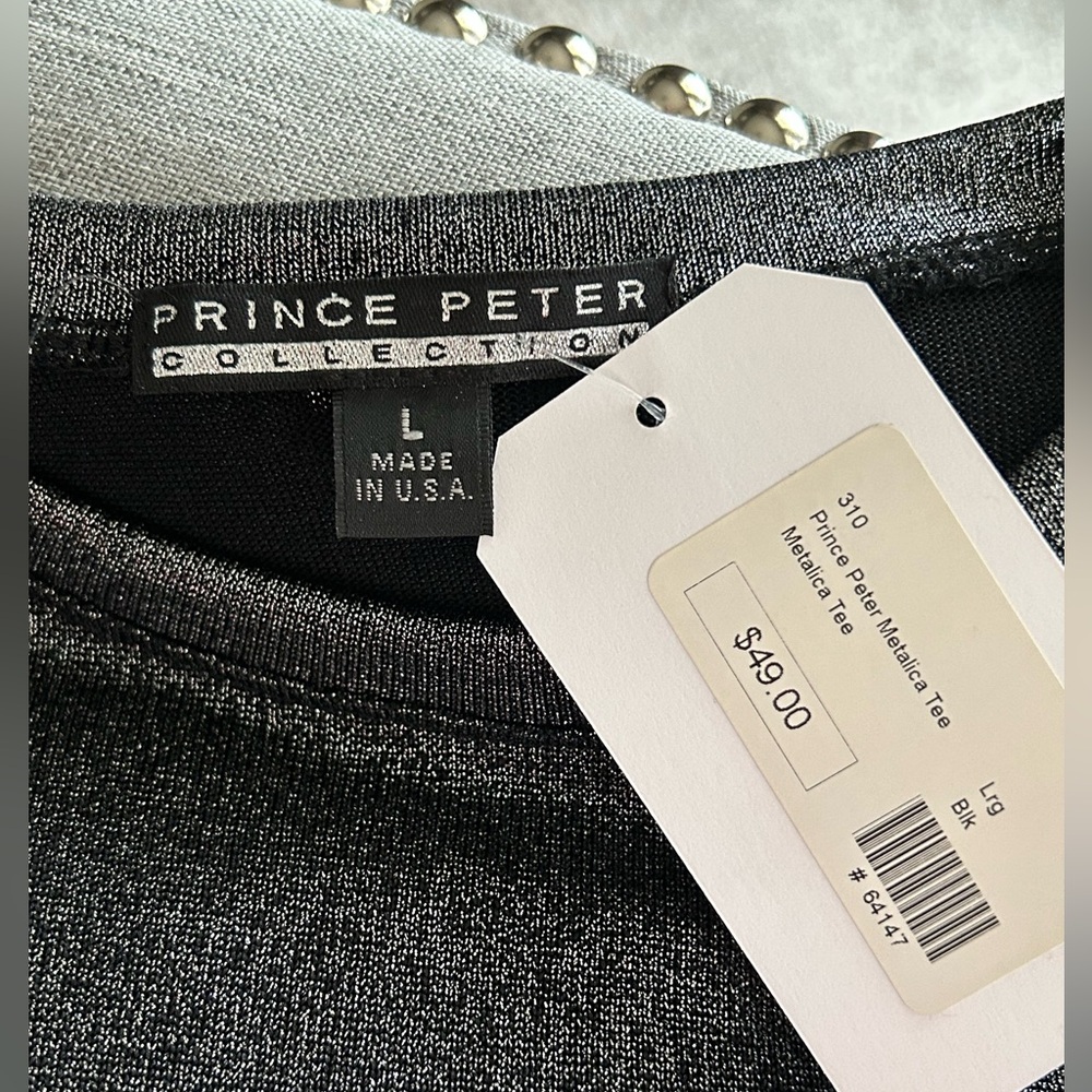 NWT Prince Peter Collection Dk Gray Silver Metallic Short Sleeve Tee Top Size L - Picture 5 of 12